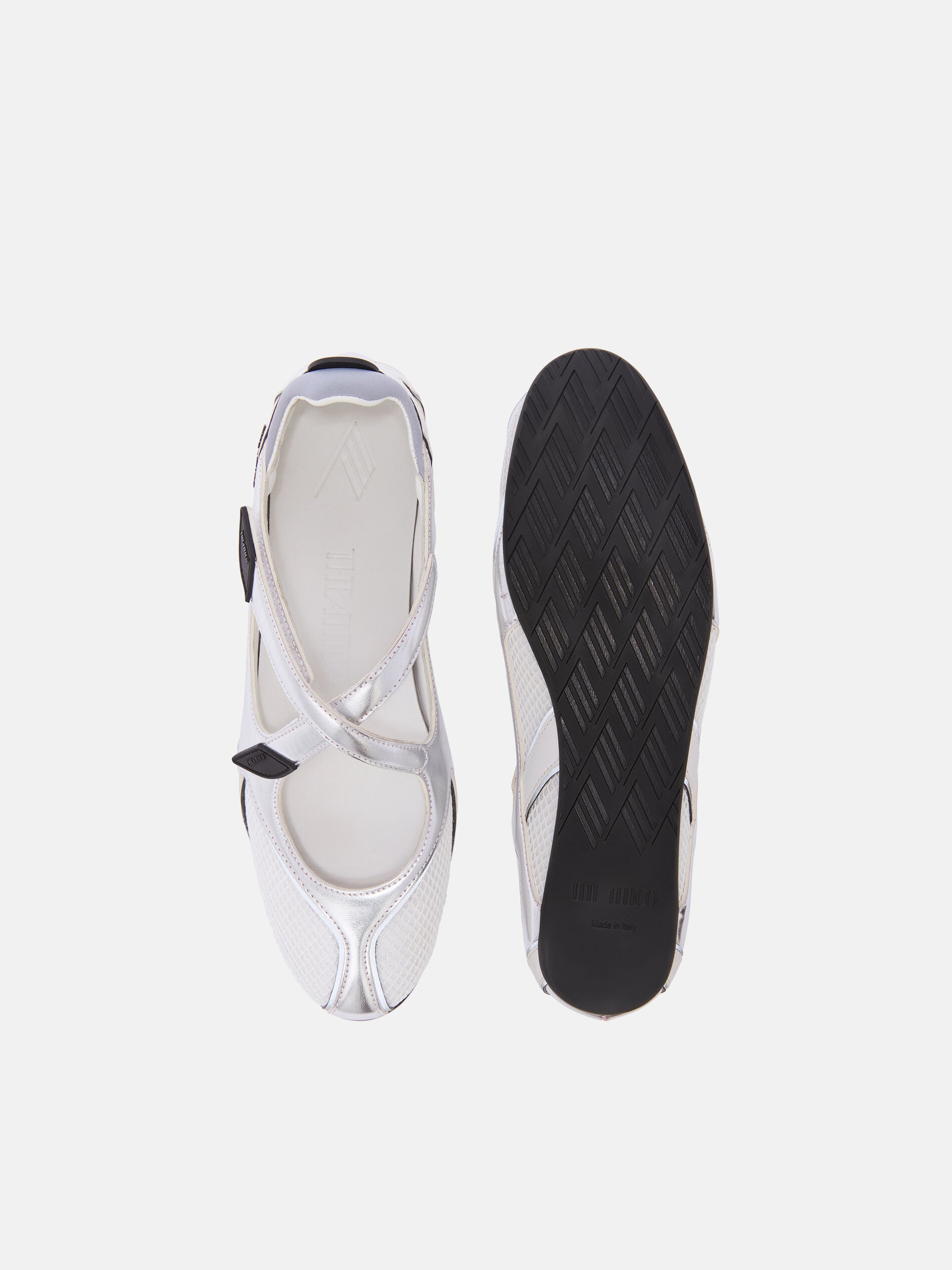 Ballerina flat Floor 01 The Attico in tessuto sintetico silver, vista dall'alto, su sfondo bianco